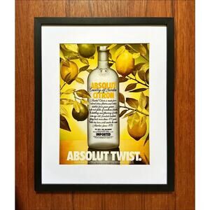 Framed 1989 Absolut Citron Vodka Absolut Twist Print Ad Advertisement Vintage